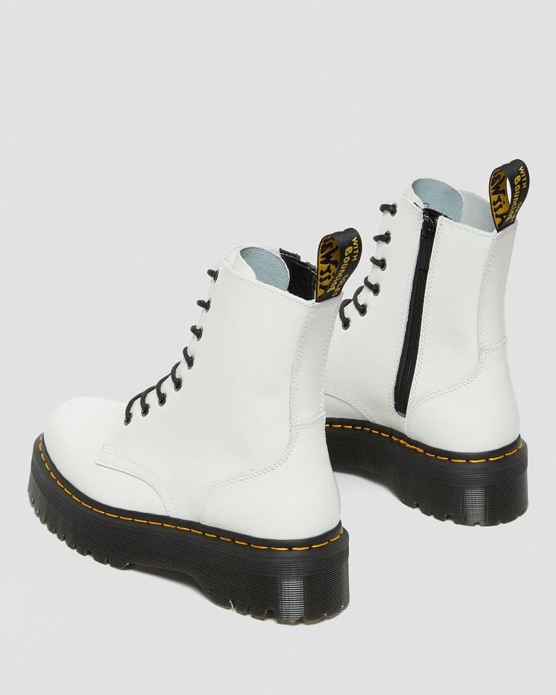 White Men's Dr Martens Jadon Smooth Leather Platform Boots | CA 561BEX